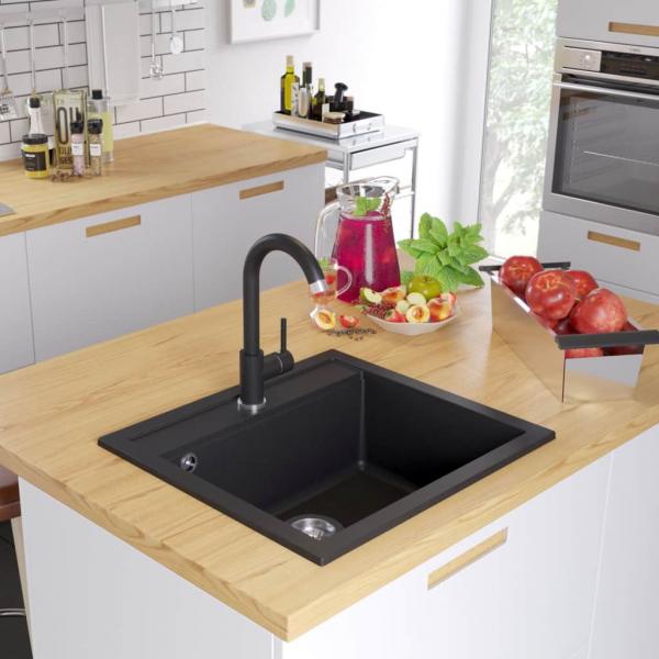 ARDEBO.de - Granitspüle Einzelbecken Schwarz