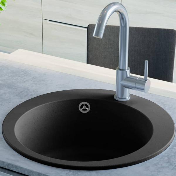 ARDEBO.de - Granitspüle Einzelbecken Rund Schwarz 