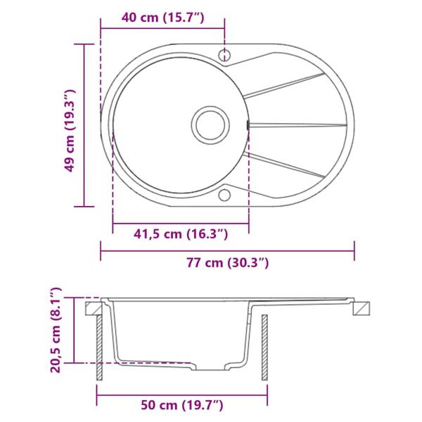 Granitspüle Einzelbecken Oval Schwarz 