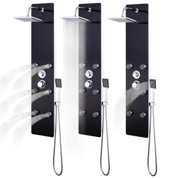 Duschpaneel Glas 25×44,6×130 cm Schwarz 