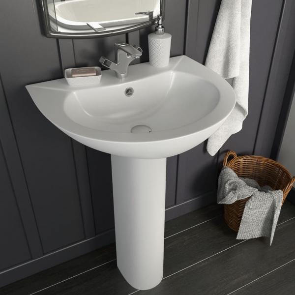 ARDEBO.de - Freistehendes Waschbecken mit Säule Keramik Weiß 520x440x190 mm