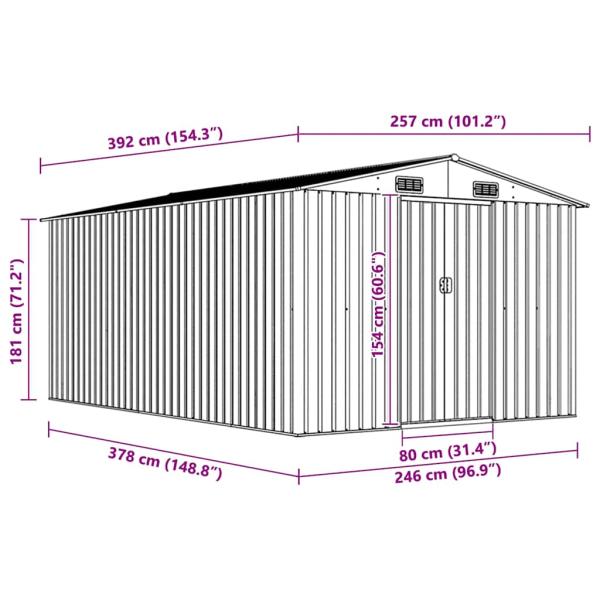 Gerätehaus 257x392x181 cm Metall Braun