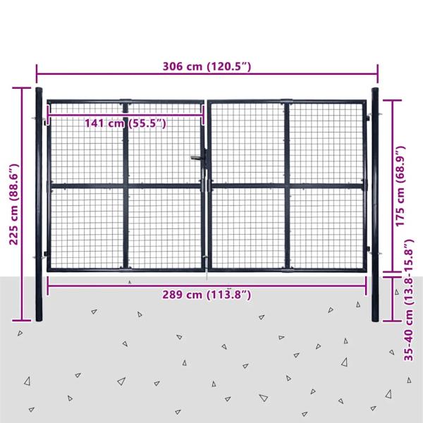 Mesh-Gartentor Verzinkter Stahl 289 x 175 cm Grau