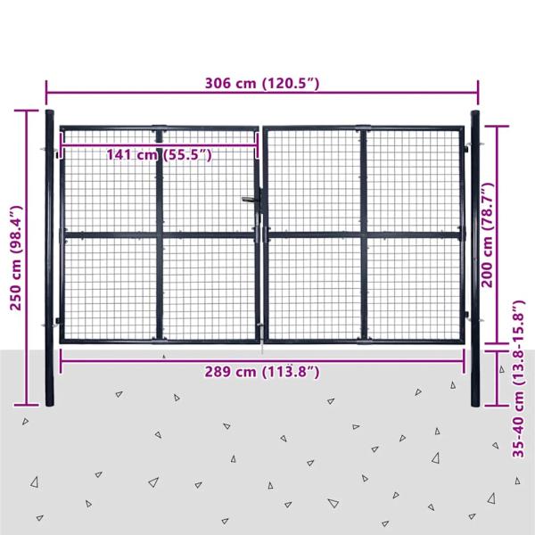 Mesh-Gartentor Verzinkter Stahl 289 x 200 cm Grau