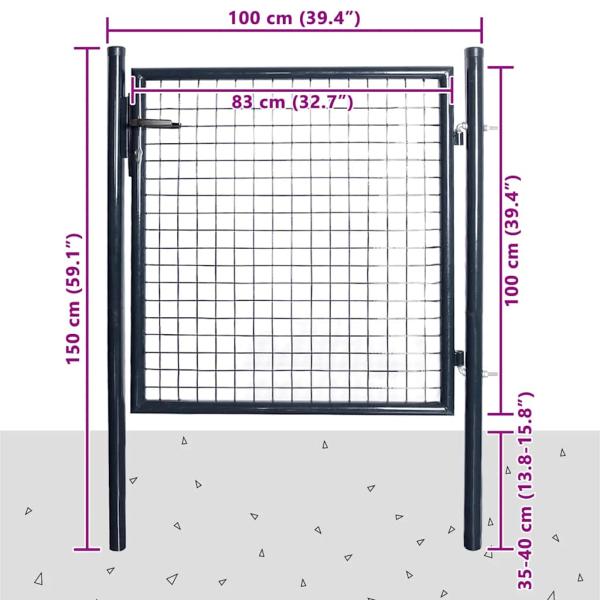 Mesh-Gartentor Verzinkter Stahl 85,5x100 cm Grau