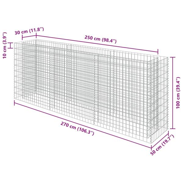 Gabionen-Hochbeet Verzinkter Stahl 270×50×100 cm