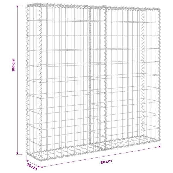 Gabionenwand mit Abdeckung Verzinkter Stahl 80×20×100 cm