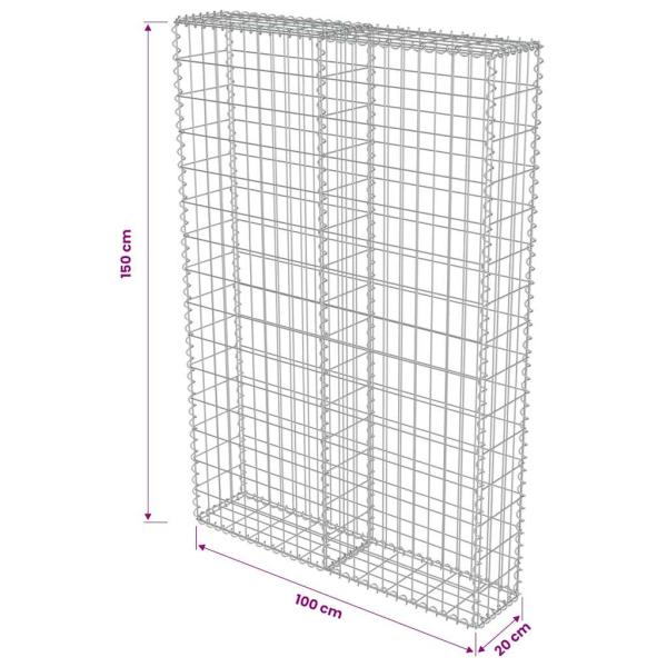 Gabionenwand mit Abdeckung Verzinkter Stahl 100×20×150 cm