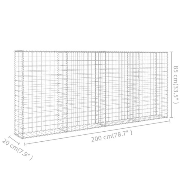 Gabionenwand mit Abdeckung Verzinkter Stahl 200×20×85 cm