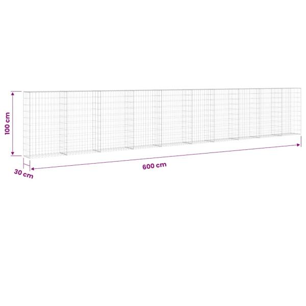 Gabionenwand mit Abdeckung Verzinkter Stahl 600×30×100 cm
