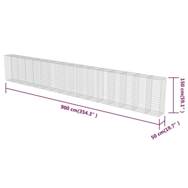 Gabionenwand mit Abdeckung Verzinkter Stahl 900×50×150 cm