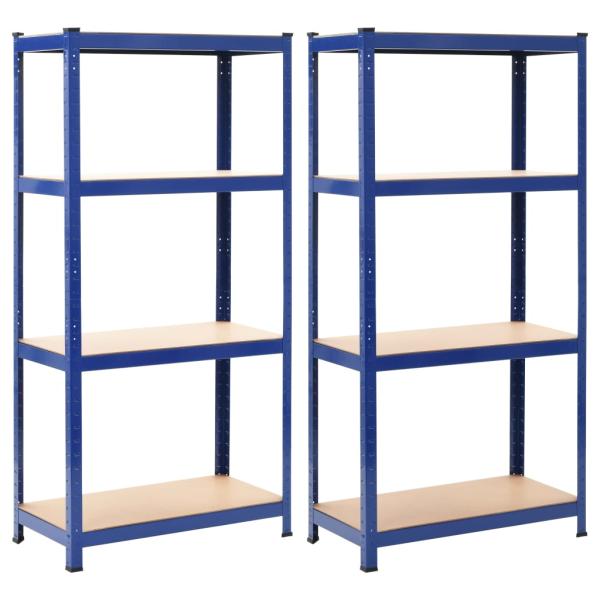 ARDEBO.de - Lagerregale mit 4 Böden 2 Stk. Blau Stahl & Holzwerkstoff