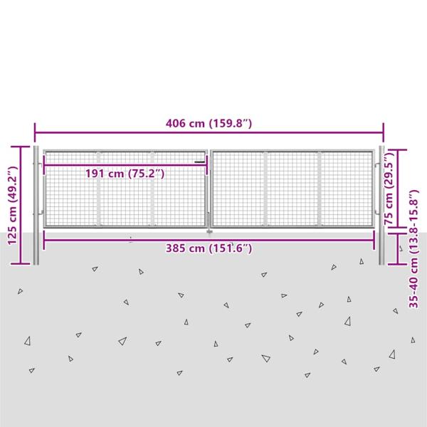 Gartentor Verzinkter Stahl 415 x 125 cm Silbern