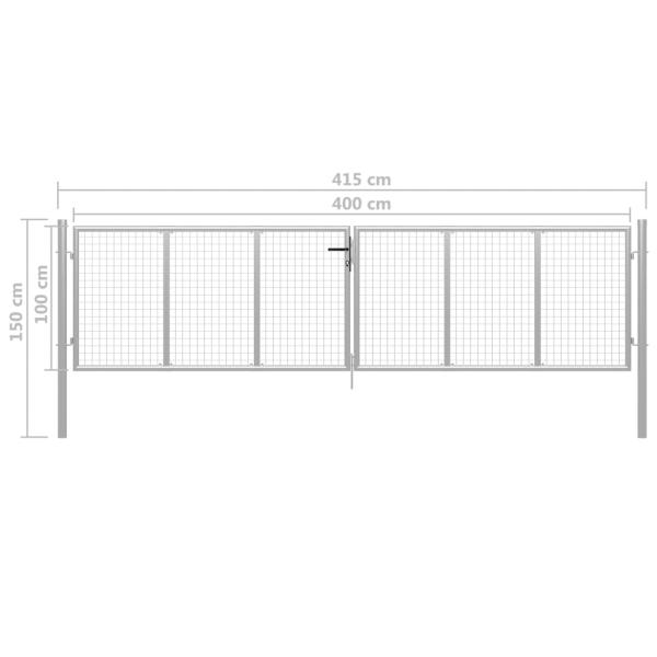 Gartentor Verzinkter Stahl 415 x 150 cm Silbern