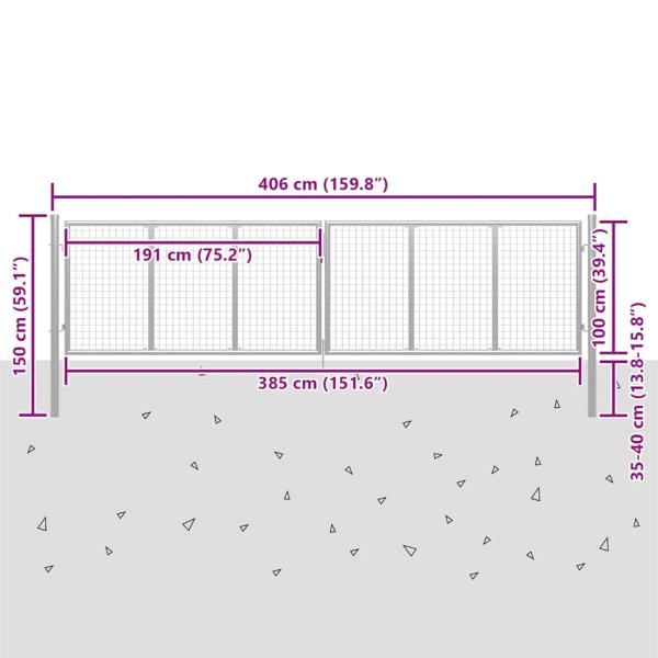 Gartentor Verzinkter Stahl 415 x 150 cm Silbern