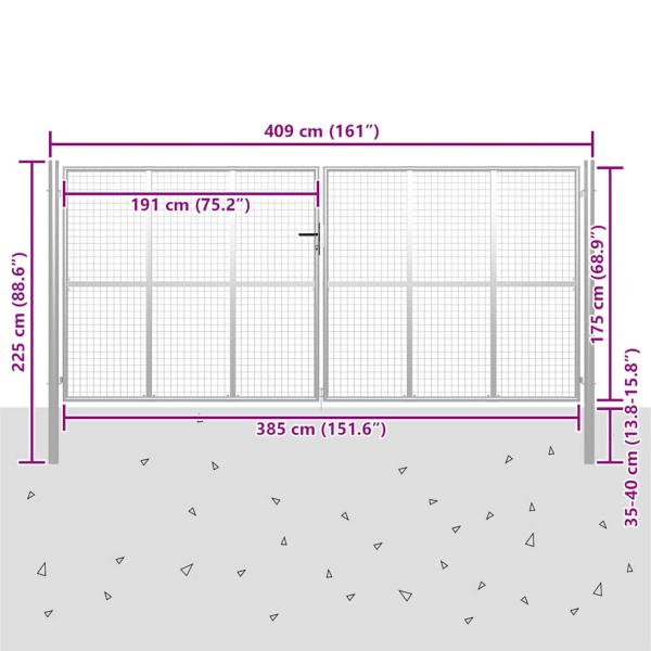 Gartentor Verzinkter Stahl 415 x 225 cm Silbern