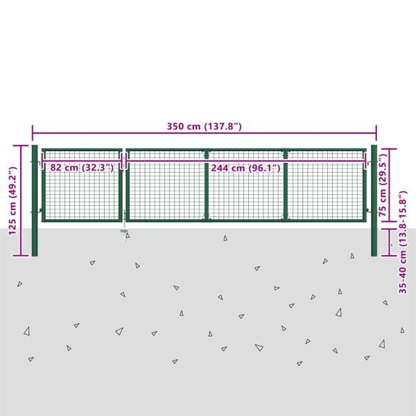 Gartentor Stahl 350 x 100 cm Grün