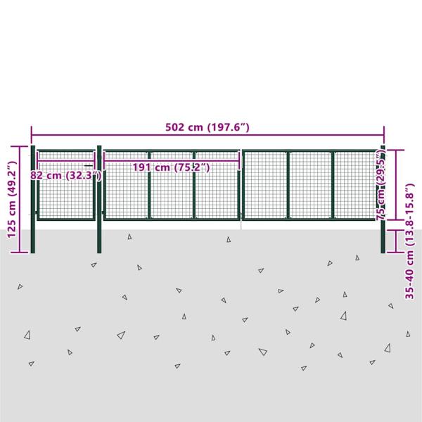 Gartentor Stahl 500×75 cm Grün