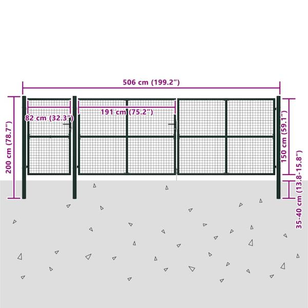Gartentor Stahl 500×150 cm Grün
