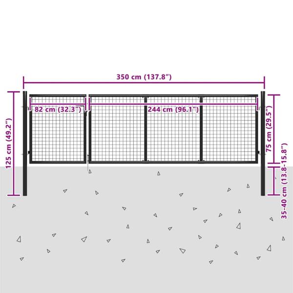 Gartentor Stahl 350 x 75 cm Anthrazit