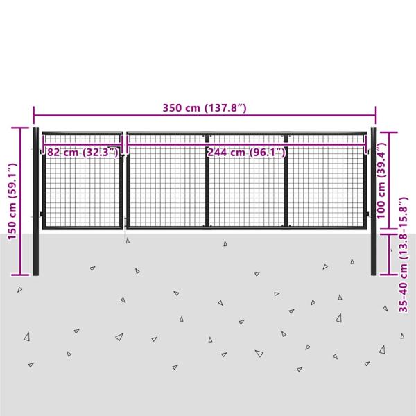 Gartentor Stahl 350 x 100 cm Anthrazit