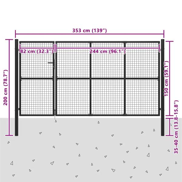 Gartentor Stahl 350 x 150 cm Anthrazit