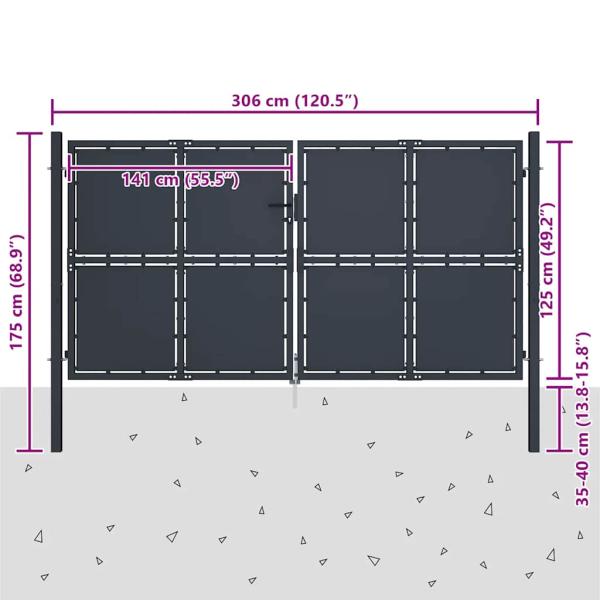 Gartentor Stahl 300 x 125 cm Anthrazit
