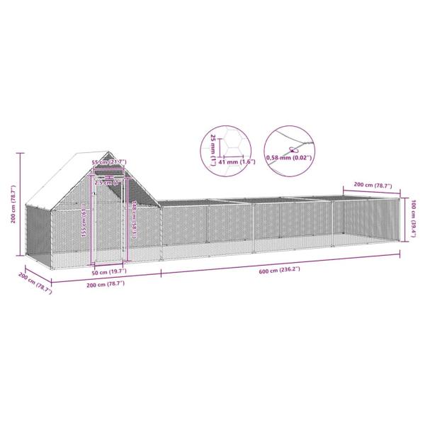 Hühnerstall 8x2x2 m Verzinkter Stahl