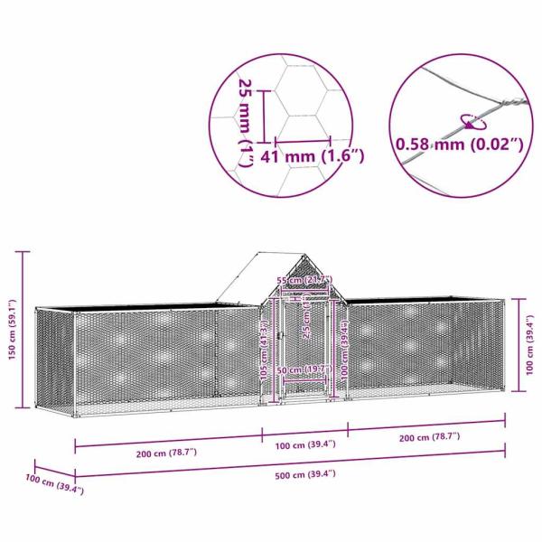 Hühnerstall 5x1x1,5 m Verzinkter Stahl