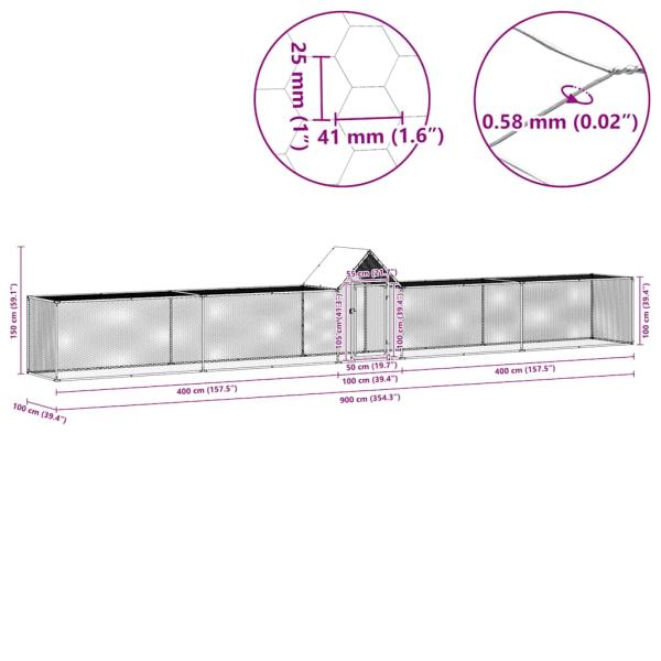 Hühnerstall 9x1x1,5 m Verzinkter Stahl