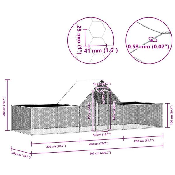 Hühnerstall 6x2x2 m Verzinkter Stahl