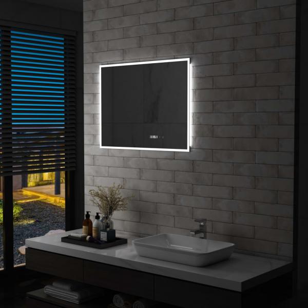ARDEBO.de - LED-Badspiegel mit Berührungssensor und Zeitanzeige 80x60 cm