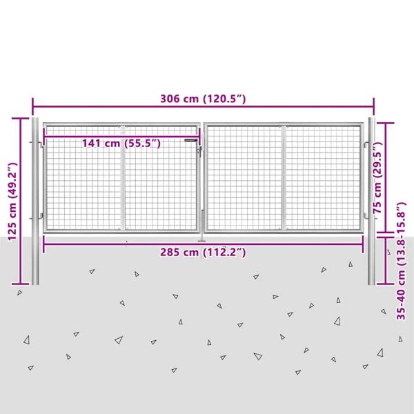 Gartentor Verzinkter Stahl 306 x 125 cm Silbern