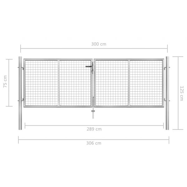 Gartentor Verzinkter Stahl 306 x 125 cm Silbern