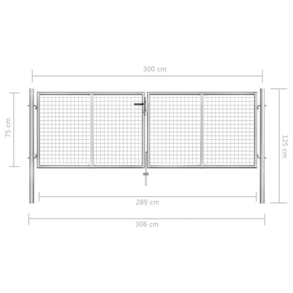 Gartentor Verzinkter Stahl 306 x 125 cm Silbern