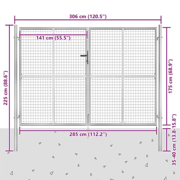 Gartentor Verzinkter Stahl 306 x 225 cm Silbern