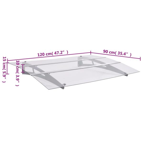 Türvordach Silbern und Transparent 120x90 cm Polycarbonat  