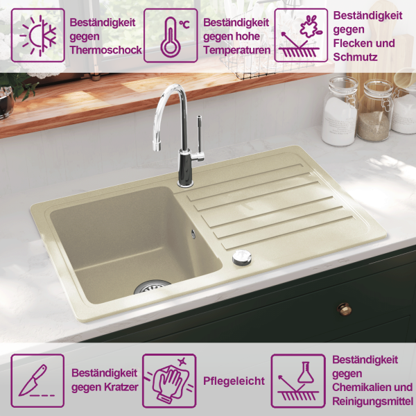 Granitspüle Einzelbecken Beige