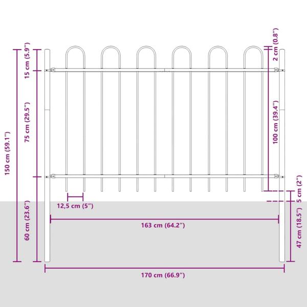 Gartenzaun mit Bügel-Design Stahl 1,7 m Schwarz