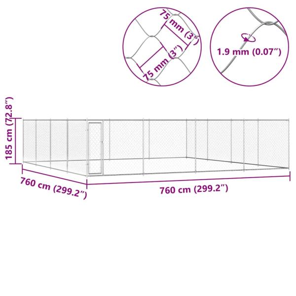 Outdoor-Hundezwinger Verzinkter Stahl 760x760x185 cm