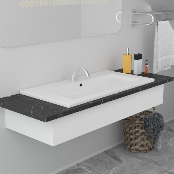 ARDEBO.de - Einbauwaschbecken 81x39,5x18,5 cm Keramik Weiß   