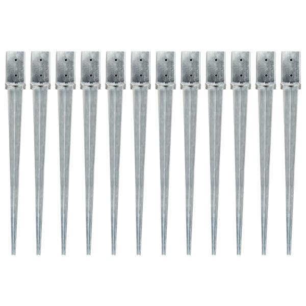 Erdspieße 12 Stk. Silbern 8×8×91 cm Verzinkter Stahl