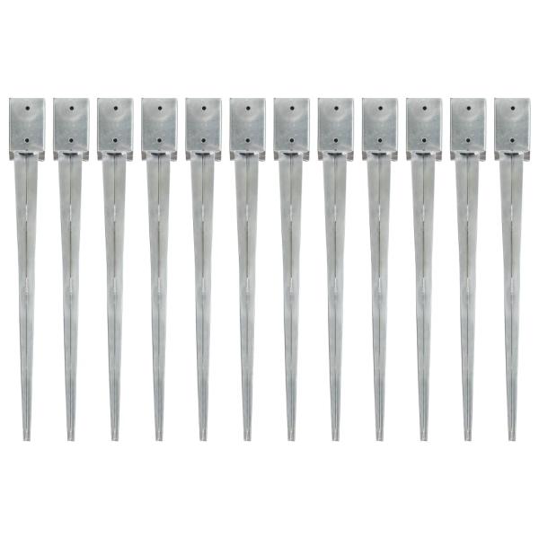 Erdspieße 12 Stk. Silbern 9×9×90 cm Verzinkter Stahl