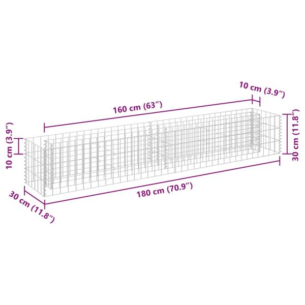  Gabionen-Hochbeet Verzinkter Stahl 180×30×30 cm