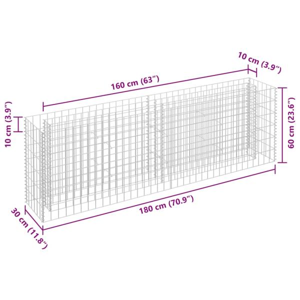  Gabionen-Hochbeet Verzinkter Stahl 180×30×60 cm