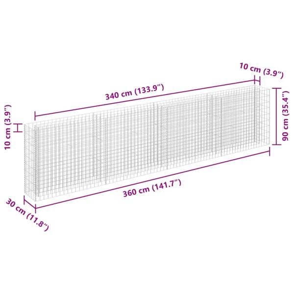  Gabionen-Hochbeet Verzinkter Stahl 360×30×90 cm
