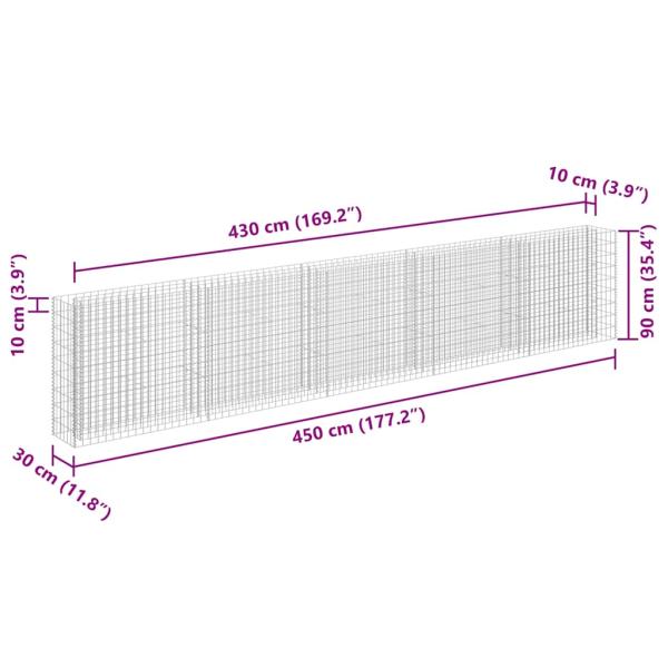  Gabionen-Hochbeet Verzinkter Stahl 450×30×90 cm