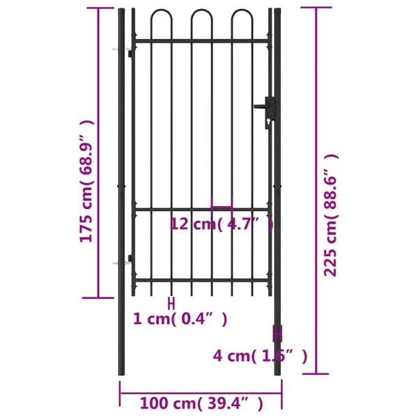 Zauntor Einzelflügel Gewölbte Spitze Stahl 1 x 1,75 m Schwarz