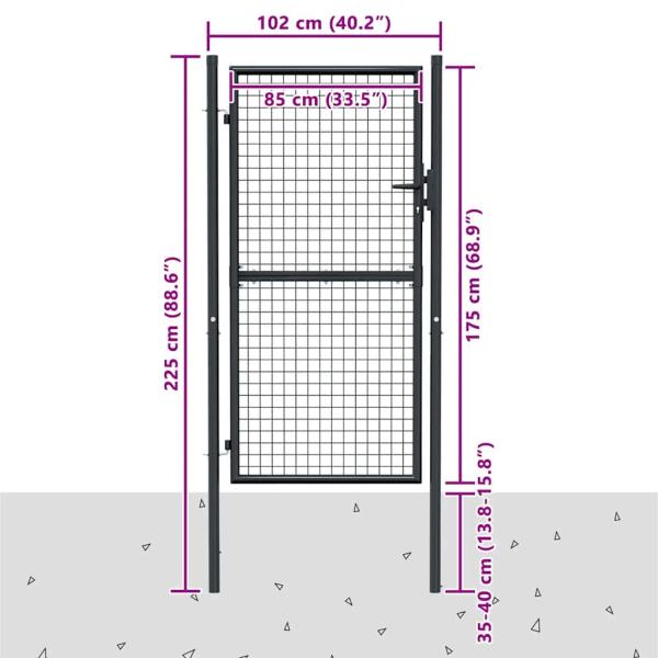 Mesh-Gartentor Verzinkter Stahl 100 x 225 cm Grau
