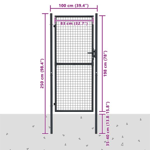 Mesh-Gartentor Verzinkter Stahl 100 x 250 cm Grau